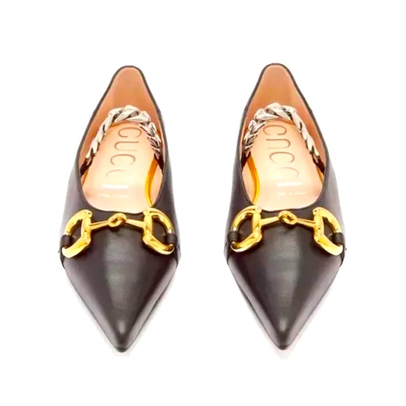 New Authentic Gucci Black Leather Horsebit Collapsable Ballet Flats US Size 5.5 - Picture 3 of 8